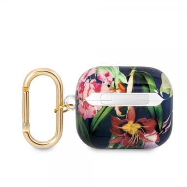 Guess AirPods 3 Skal Flower Print & Gold Hook Blå
