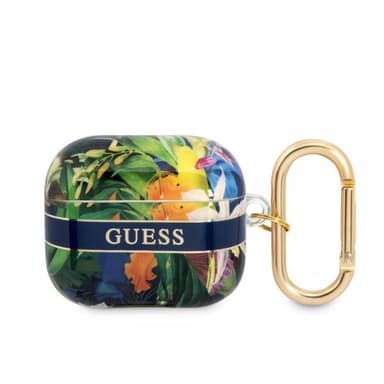 Guess AirPods 3 Skal Flower Print & Gold Hook Blå
