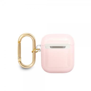 Guess AirPods 1/2 Skal Printed Stripe & Gold Hook Rosa