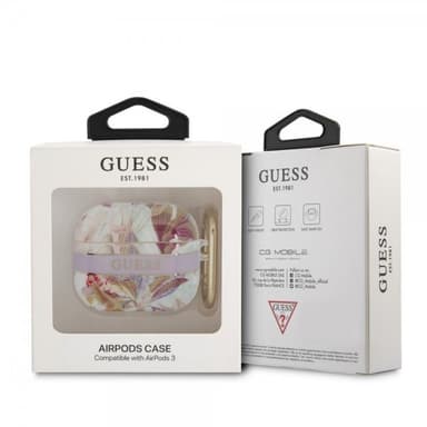 Guess AirPods 3 Skal Flower Print & Gold Hook Lila