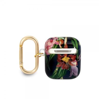 Guess AirPods 1/2 Skal Flower Print & Gold Hook Blå