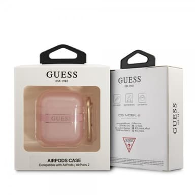 Guess AirPods 1/2 Skal Printed Stripe & Gold Hook Rosa