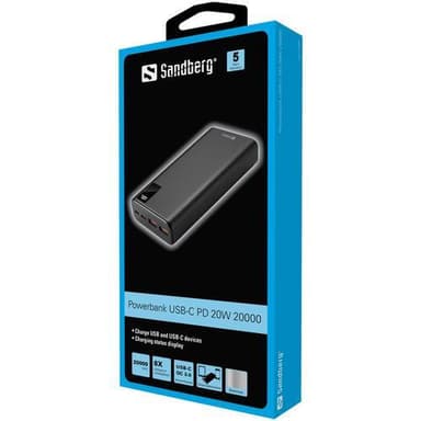 20.000 mAh PD 20W PowerBank USB-C, Black