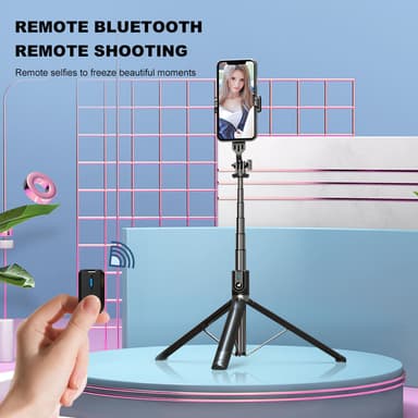 Utdragbar selfiestick/tripod med Bluetooth-fjärrkontroll Svart