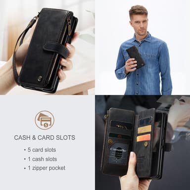 Samsung Galaxy Z Fold 3 CASEME Retro läder plånboksfodral Svart