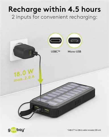 Goobay Utomhus snabbladdning Powerbank med solceller 20.000 mAh (USB-C