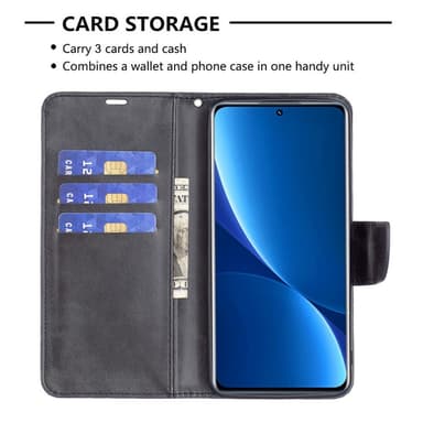 SKALO Xiaomi 12 Pro Plånboksfodral i PU-Läder - Svart