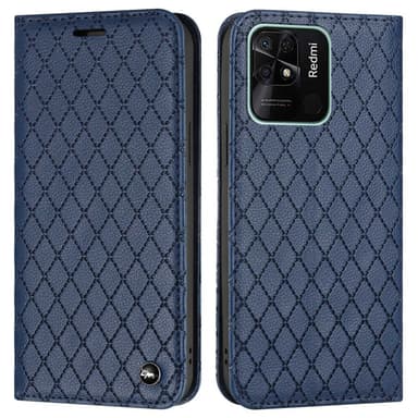 SKALO Xiaomi Redmi 10C Romb Litchi Plånbok - Blå