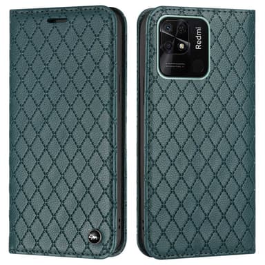 SKALO Xiaomi Redmi 10C Romb Litchi Plånbok - Grön