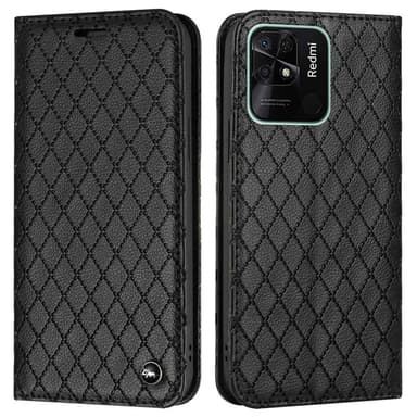 SKALO Xiaomi Redmi 10C Romb Litchi Plånbok - Svart