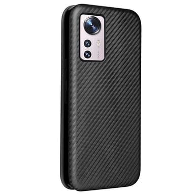 SKALO Xiaomi 12 Pro Carbon Fiber Plånboksfodral - Svart