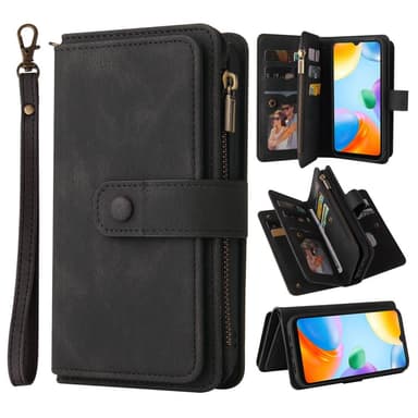 SKALO Xiaomi Redmi 10C Big Wallet 17-FACK Plånboksfodral - Svart