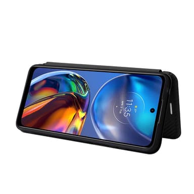 SKALO Motorola Moto E32/E32s Carbon Fiber Plånboksfodral - Svart