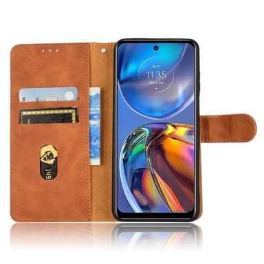 SKALO Motorola Moto E32/E32s Matt PU-Läder Plånboksfodral - Brun