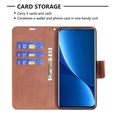 SKALO Xiaomi 12 Pro Plånboksfodral i PU-Läder - Brun