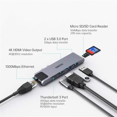 Choetech 7 i 1 USB-C Adapter till Macbook Pro (2017) (2018) Air (2018) (2020)