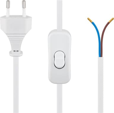 Kabel med euro-kontakt för montering - med strömbrytare, 1,5 m, vit
