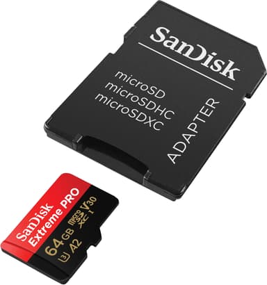 SanDisk Extreme PRO® 64 GB microSDXC™ UHS-I-kort med SD-adapter