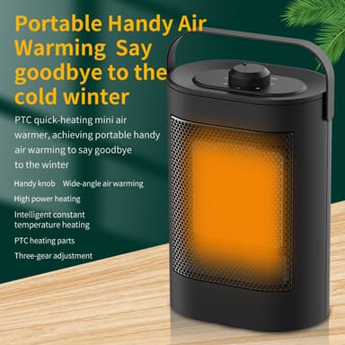 Tyst mini värmefläkt 1500 W med justerbar temperatur Svart