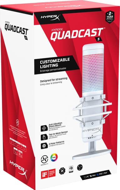 HyperX QuadCast S mikrofon (vit)