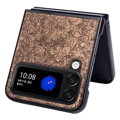 Samsung Galaxy Z Flip4 5G Blommönster telefonfodral - Brun