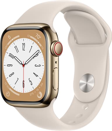 Apple Watch Series 8 41mm Cellular (gold stainless steel / starlight sport band)