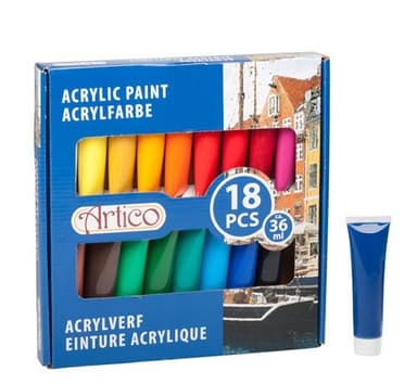 Akrylfärg i tub - 18-Pack