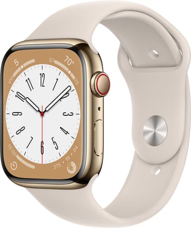 Apple Watch Series 8 45mm Cellular (gold stainless steel / starlight sport band)