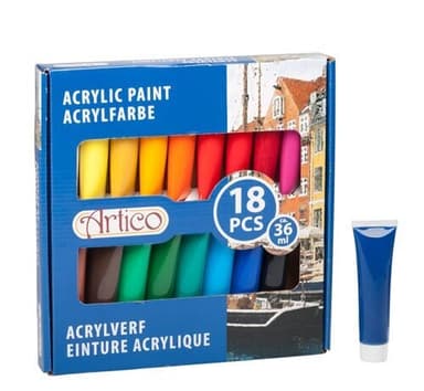 Akrylfärg i tub - 18-Pack