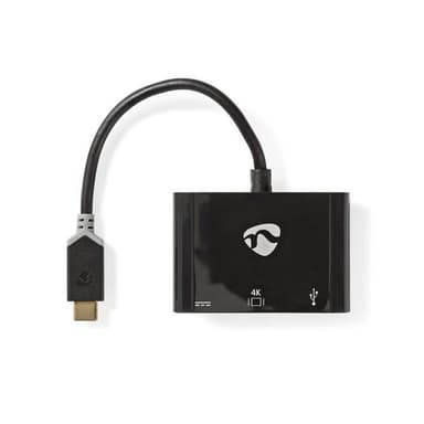 USB Typ C-adapterkabel | Typ-C, hane - Typ C-hona + A-hona + HDMIT-ut | 0.15 m