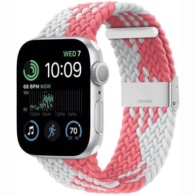Flätat Elastiskt Armband Apple Watch SE 2022 44mm - Rosa/Vit