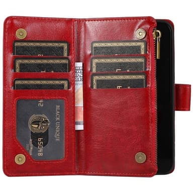 Dubbelflip Zipper 9-kort Apple iPhone 14 - Röd