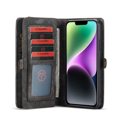 Multiplånbok CaseMe 11-kort Apple iPhone 14 - Svart/Grå