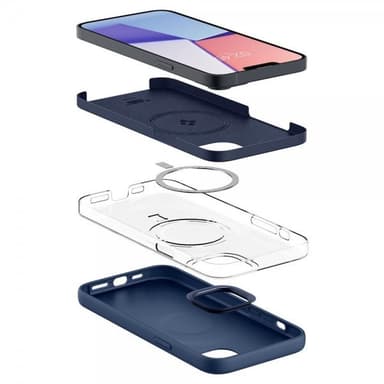 Spigen iPhone 14 Skal Silicone Fit MagFit Navy Blue