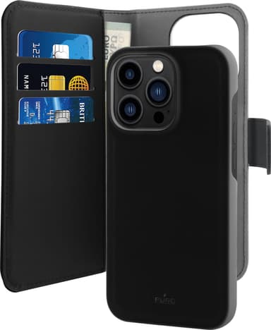 Puro 2i1 plånboksfodral för iPhone 14 Pro Max (svart)