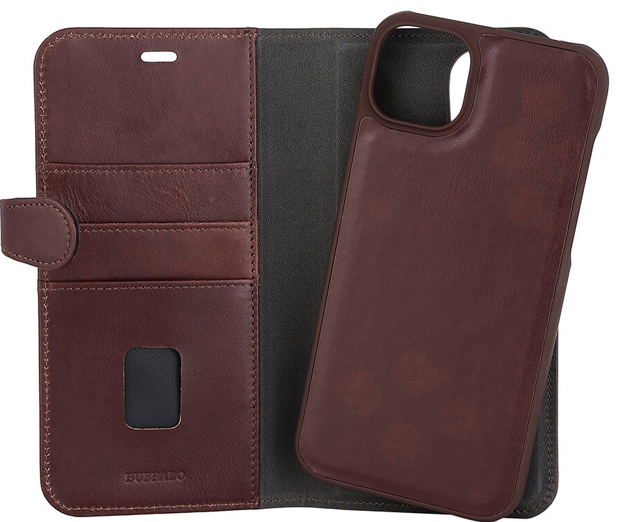 Buffalo 2-i-1 plånboksfodral för iPhone 14 Plus (brunt)