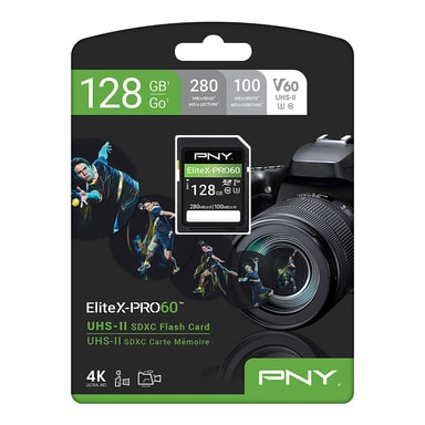 PNY 128GB EliteXPRO60 Class 10 U3 V60 UHSII SD Flash Memory Cards