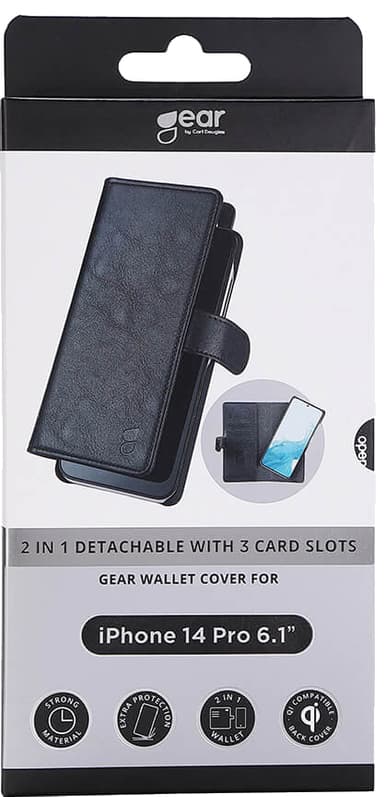 Gear 2in1 iPhone 14 Pro plånboksfodral (svart)