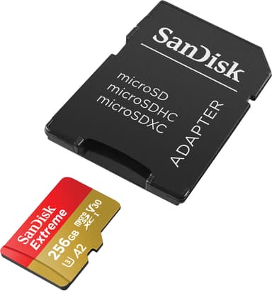 SanDisk Extreme 256 GB microSDXC™ UHS-I-kort med SD-adapter