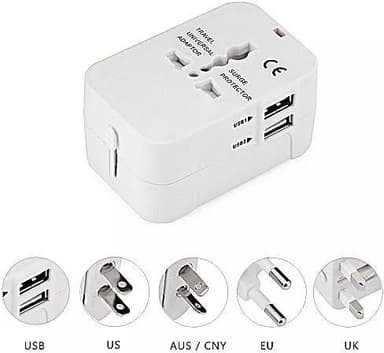 Reseadapter med 2 USB-portar för USA/UK/EU/AUS Vit