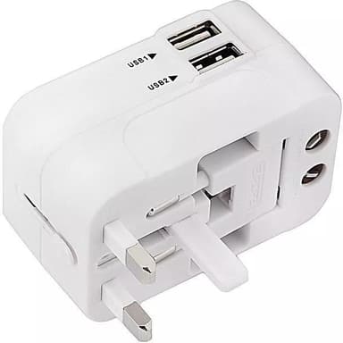 Reseadapter med 2 USB-portar för USA/UK/EU/AUS Vit