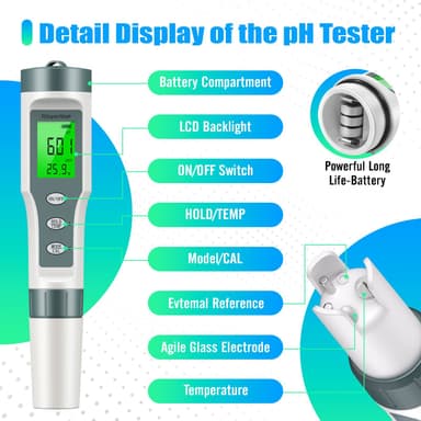3-i-1 digital vattentestare EC/pH/temperatur Grön