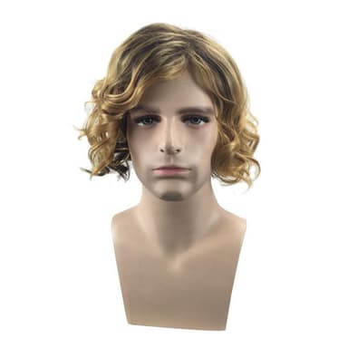 Lockig peruk för män Mörkblond 32 cm