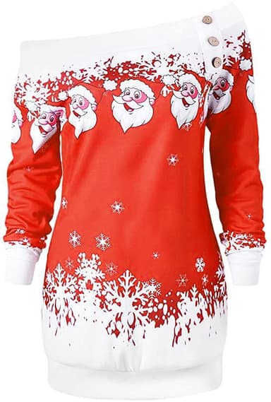 INF Off-shoulder tjocktröja med julmönster - Stl S, Röd