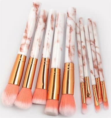 10-Pack professionella & skonsamma sminkborstar - fin design i marmor & roséguld