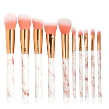 10-Pack professionella & skonsamma sminkborstar - fin design i marmor & roséguld