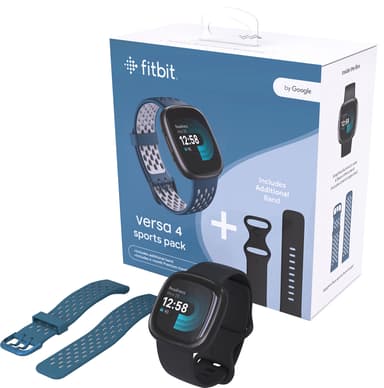 Fitbit Versa 4 smartwatch bundle (svart/safir)