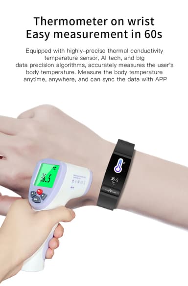 Aktivitetsarmband med EKG-övervakning, puls, sömnmonitor Svart
