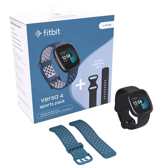 Fitbit Versa 4 smartwatch bundle (svart/safir)