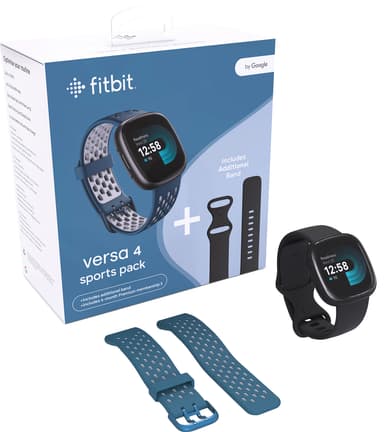 Fitbit Versa 4 smartwatch bundle (svart/safir)